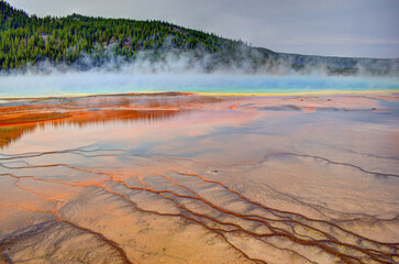 Grand Prismatic Hot Springs at Excelsior Geyser in Yellowstone National Park