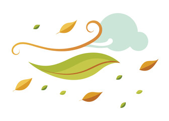 Windy Sky with Flying Leaves Vector Illustration Autumn Breeze and Scattered Leaves in the Air