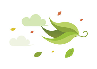 Windy Sky with Flying Leaves Vector Illustration Autumn Breeze and Scattered Leaves in the Air