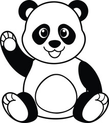 Adorable Panda Illustration Sitting and Waving With a Cheerful Expression