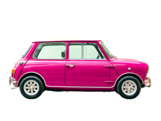 Pink Classic Mini Cooper Car Isolated on Transparent Background