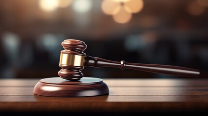 Gavel on Wooden Sound Block: Symbol of Justice and Law