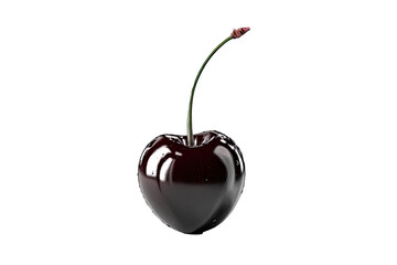a glossy black cherry perfectly centered and fully isolated on a plain 