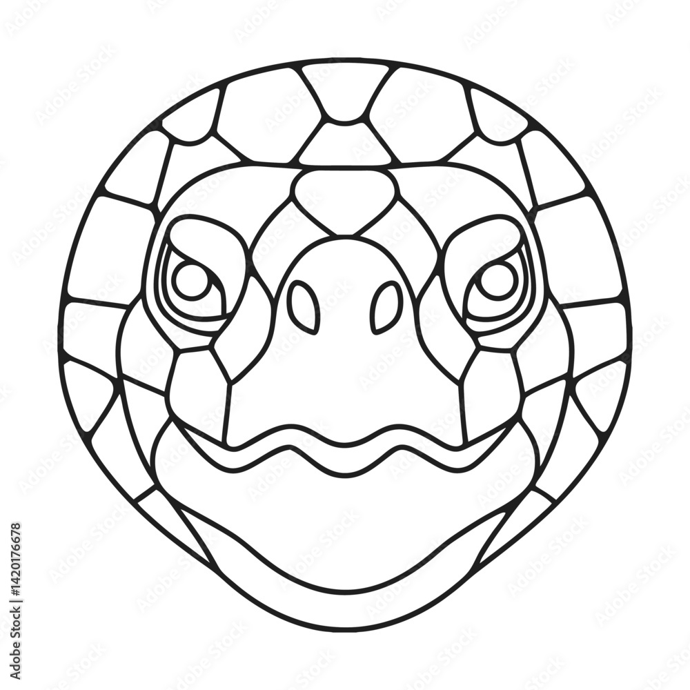 Poster isolated turtle head outline vector illustration with detailed shell and friendly facial expression 