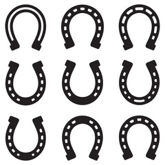 Isolated horseshoe symbols set Vector Black silhouettes. with white background