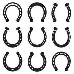 Isolated horseshoe symbols set Vector Black silhouettes. with white background