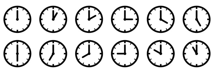 アナログ時計1時間ごとイラストアイコンセット