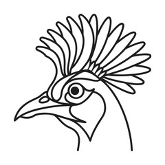 Minimalist vector illustration of a crowned pigeon portrait in black outline design for creative projects and designs