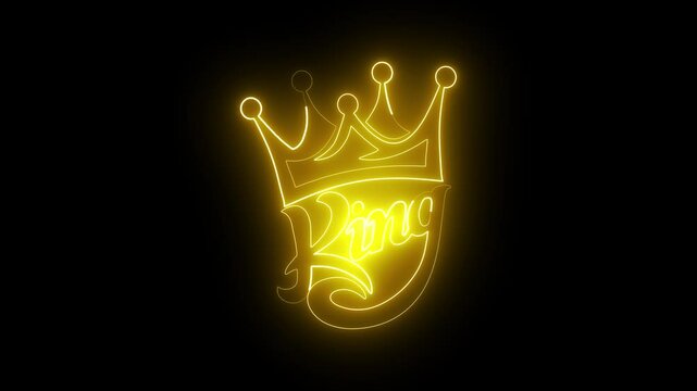neon king typography golden color business saber animation on black screen background.
