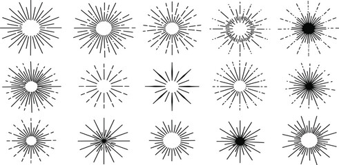 Obraz premium Line confetti exclamation icon elements. Hand drawn confetti explosion burst ray shine line icon illustration. Spark exclamation emphasis ray twinkle starburst decoration