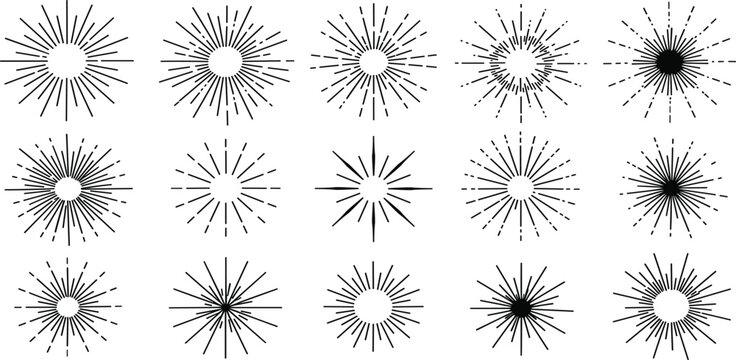 Line confetti exclamation icon elements. Hand drawn confetti explosion burst ray shine line icon illustration. Spark exclamation emphasis ray twinkle starburst decoration