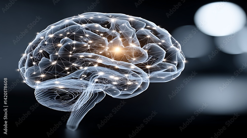 Poster human brain neural network connections abstract concept and cognitive function representation.