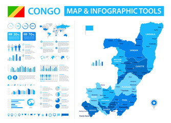 Congo Infographic Map with Data Visualization Elements - Vector Map of Congo