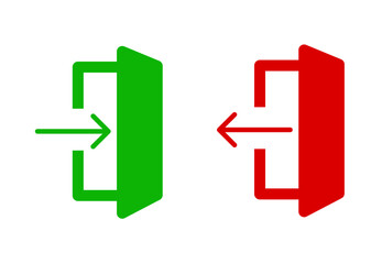 Entrance and exit vector icons. Login and logout icons. Set of sign out, Sign in vector icon. Open and close door symbol. Black exit and enter arrow, vector icon in trendy flat style
