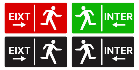 Entrance and exit vector icons. . Set of sign out, Sign in vector icon. Open and close door symbol. Black exit and enter arrow, vector icon in trendy flat style
