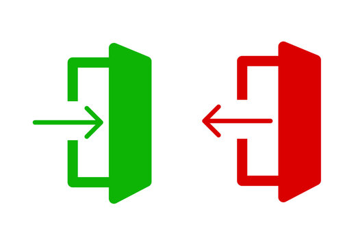 Entrance and exit vector icons. Login and logout icons. Set of sign out, Sign in vector icon. Open and close door symbol. Black exit and enter arrow, vector icon in trendy flat style
