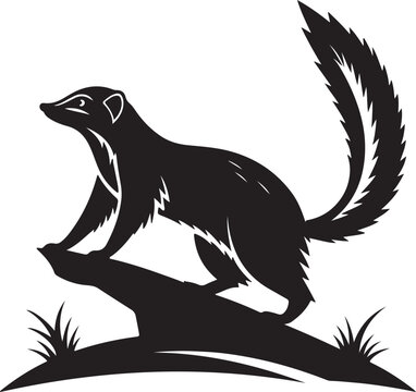mongoose vector illustration of a silhouette and Line Drawing of a Standing Meerkat Silhouette of a mongoose isolated on a white background.