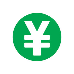 Green round shape with japanese yen symbol currency. Japan yen sign icon.