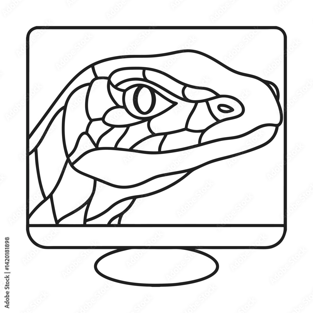 Poster graphic snake head on a computer screen simple line art vector illustration isolated design viper di