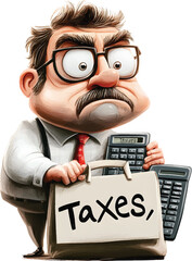 An isolated businessman calculated Taxes with calculator, vector file