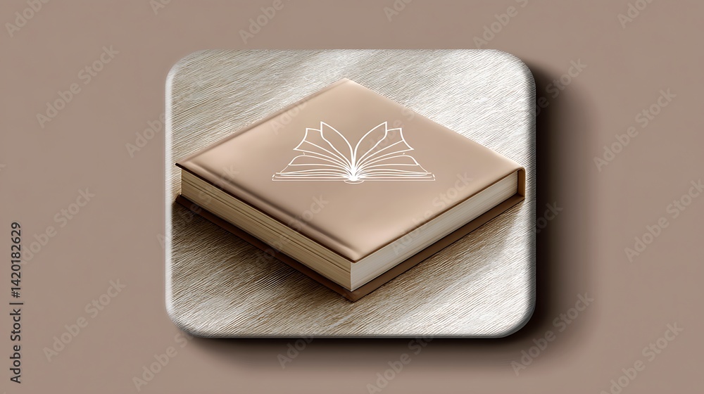 Poster illustration of a square book with pages icon for reading and education on textured background