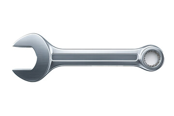 A metallic wrench icon, realistic steel texture with soft reflections, balanced and clean shape, perfectly centered on 