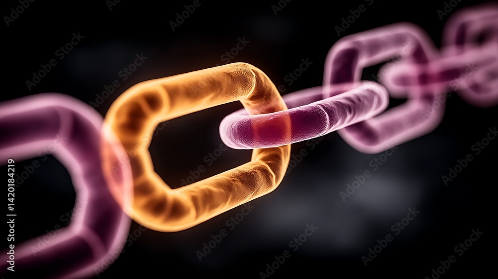 Poster interconnected chain link network bond strength communication security data connection technology.