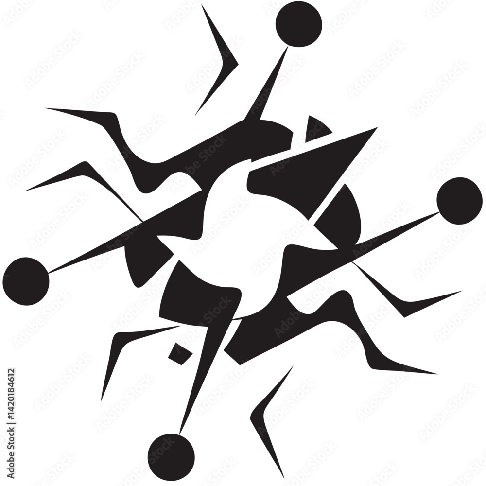 Poster a dynamic abstract sunburst radiating energy and movement, a bold black and white graphic design wit