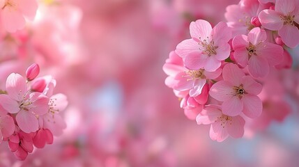 Naklejka premium Close-up of pink blossoms on a tree branch soft focus background.