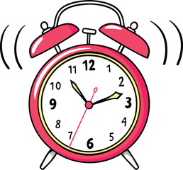 Detailed Alarm Clock Vector Illustration with Vibrating Bells and Clear Time Display - Perfect for Productivity and Time Management Themes
