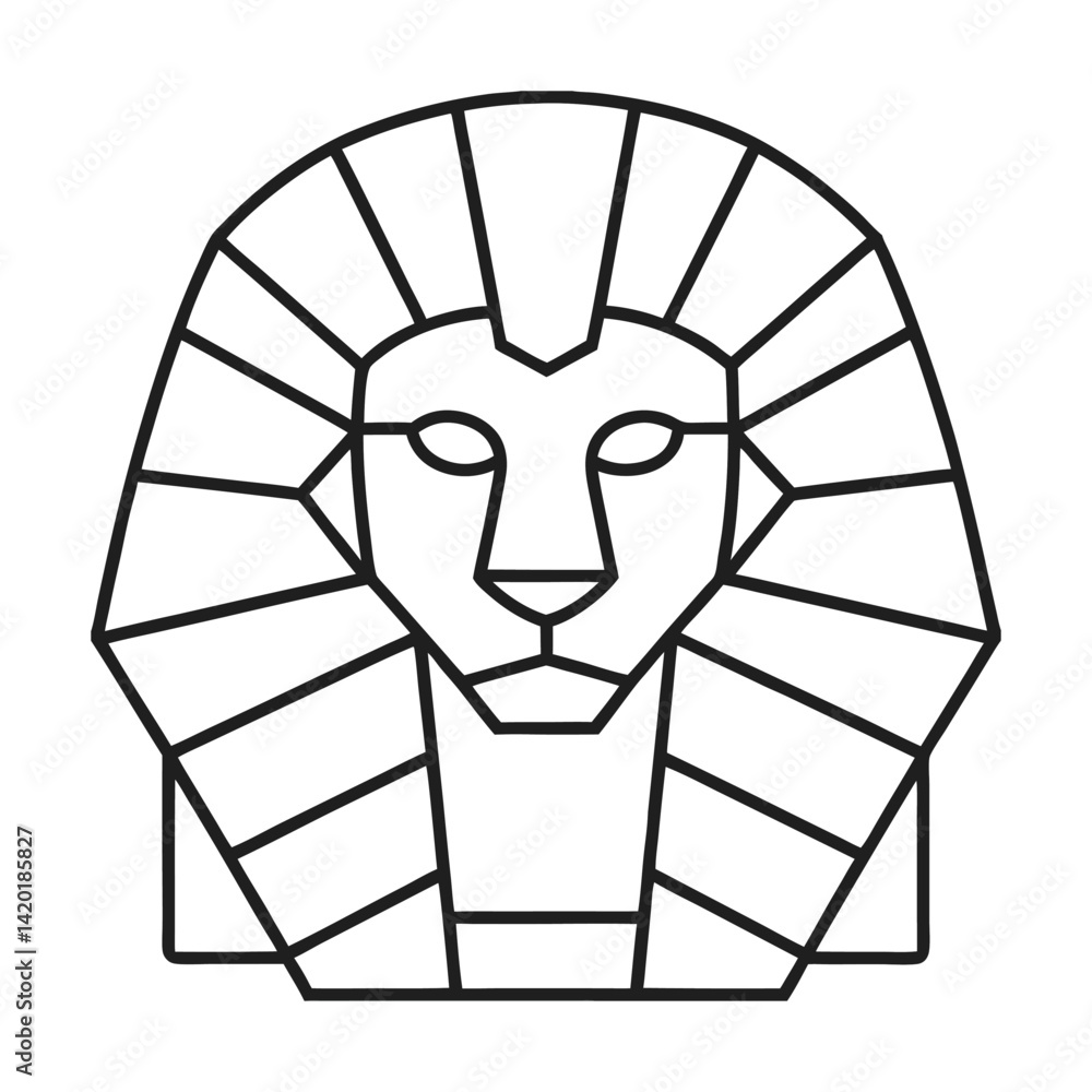Poster linear geometric sphinx head icon ancient egyptian symbol minimalist design style outline art simple