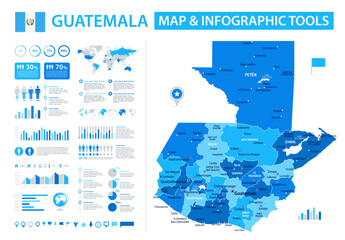 Guatemala Infographic Map with Data Visualization Elements - Vector Map of Guatemala