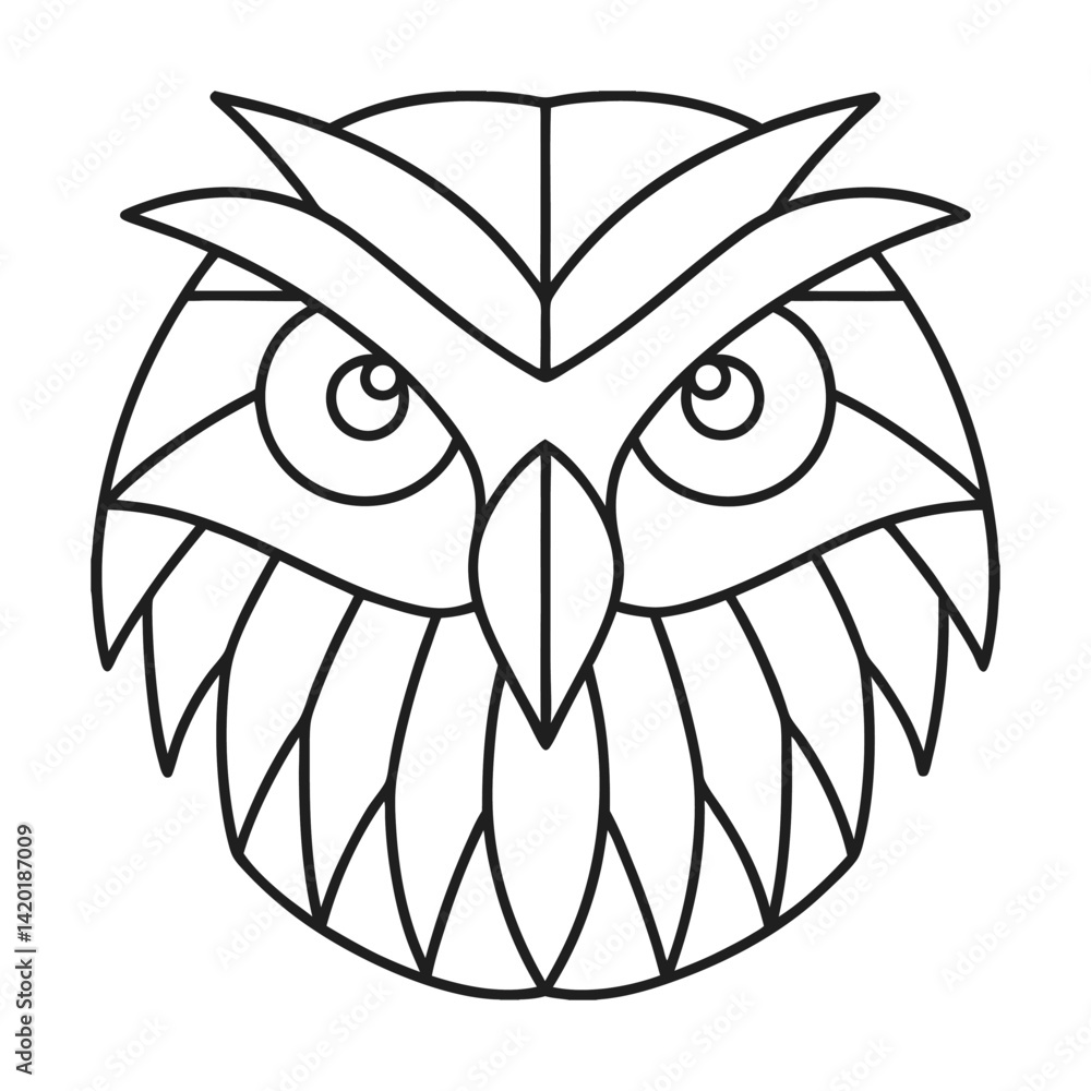 Poster minimalist owl vector graphic with geometric details for creative projects and coloring pages design