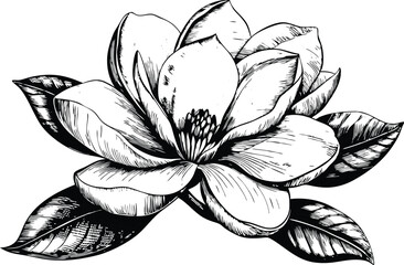 Vintage Magnolia Pencil Sketch – Detailed Black and White Botanical Illustration on Textured Paper