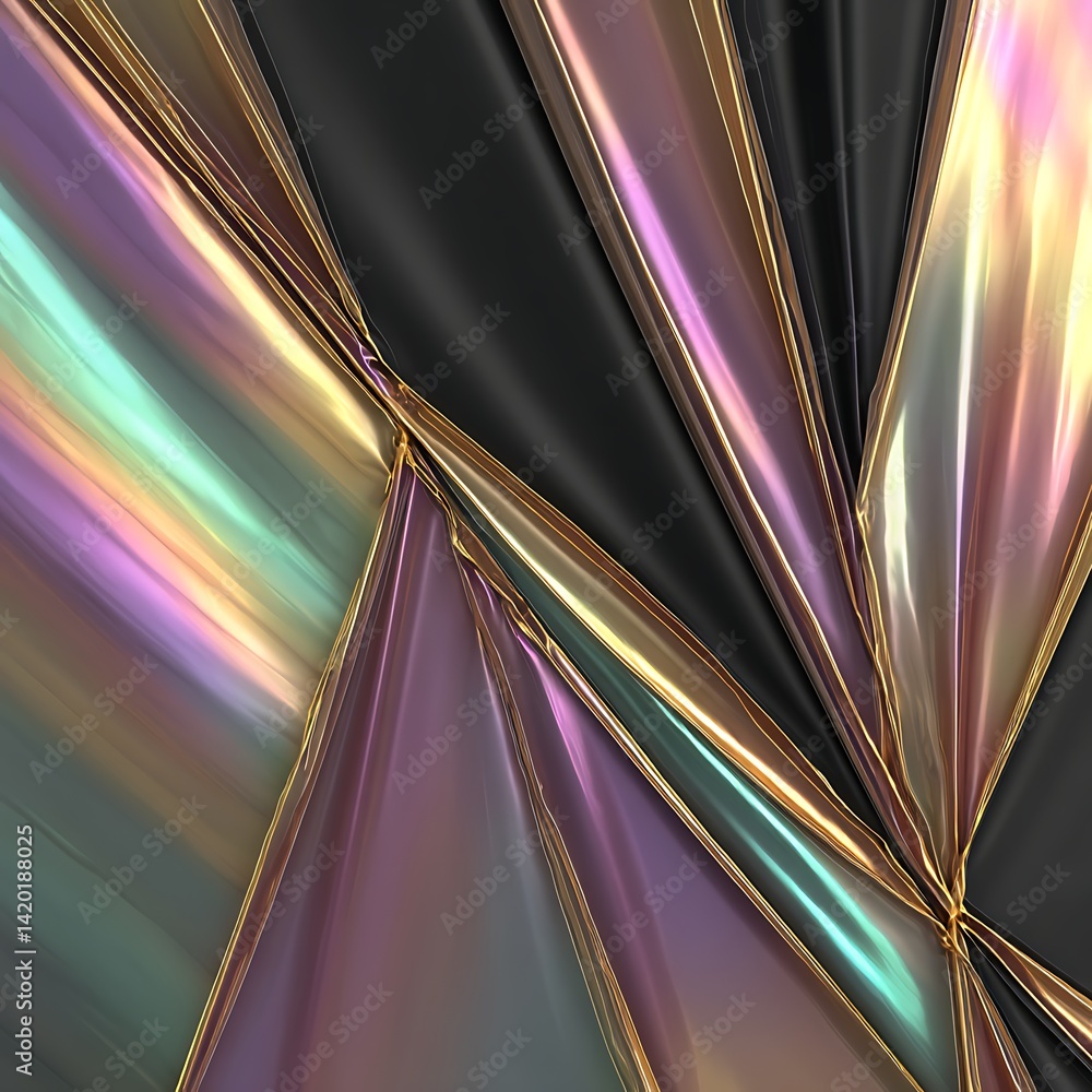 Poster iridescent prism facets interplay with dark backdrop in abstract composition bold and luminous 3d de