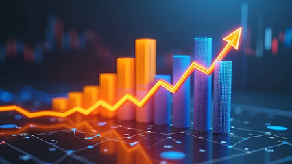 Increasing Graph with Upward Arrow and Climbing Charts – Rising Profits and Business Growth Concept
