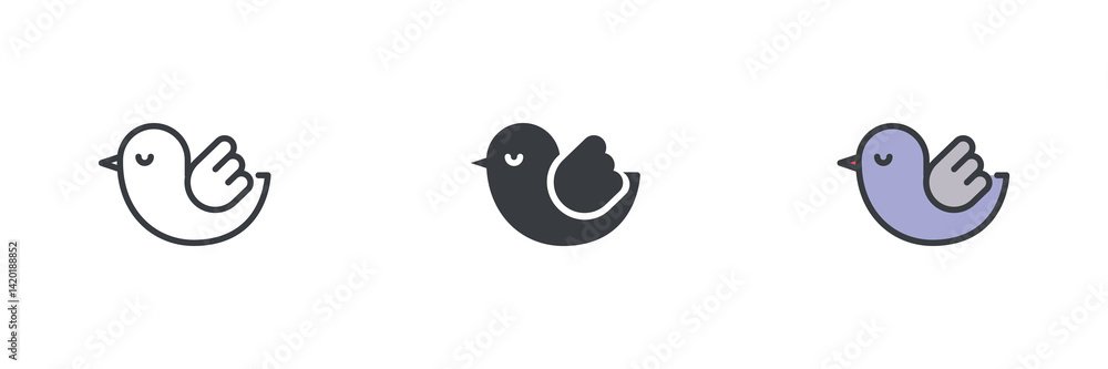 Poster flying bird different style icon set