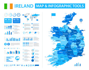 Ireland Infographic Map with Data Visualization Elements - Vector Map of Ireland