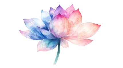 Fototapeta premium Watercolor Lotus Flower Illustration In Blue Pink And Purple Isolated On White Background