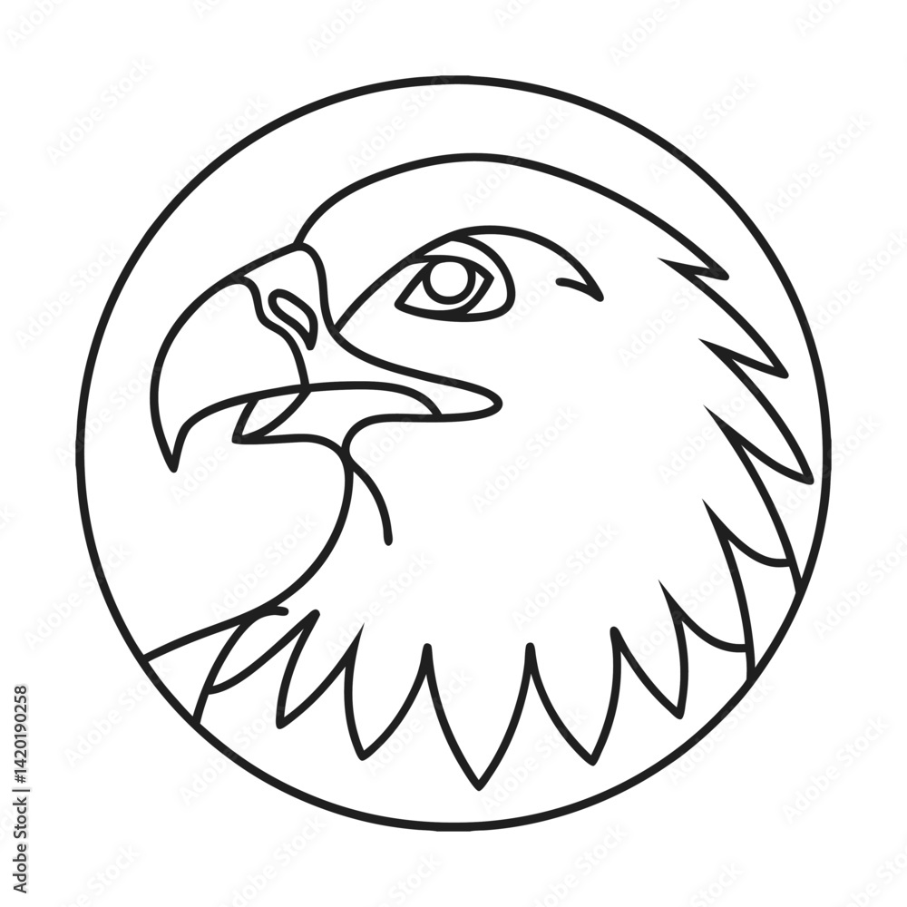 Poster graphic round eagle emblem template symbolizing power and precision in simple black outline design