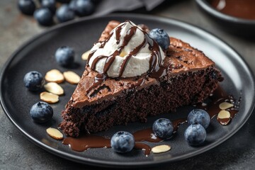 Moist Chocolate Cake Slice Served