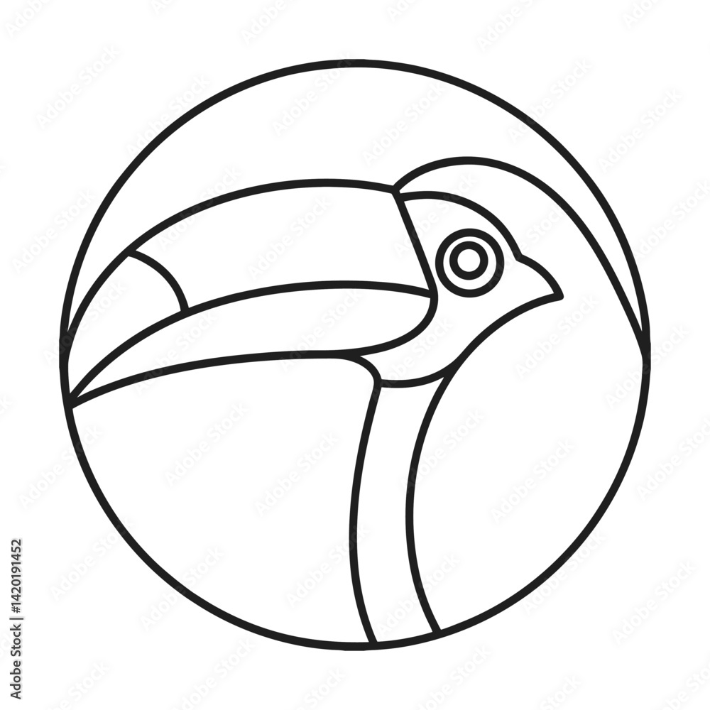 Poster minimalist toucan illustration line art circular frame elegant outline design tropical bird graphic 