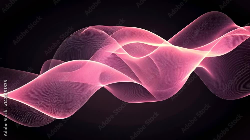 Poster pink glowing wave form on dark background with light effect and abstract motion