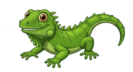 Cheerful green iguana cartoon illustration