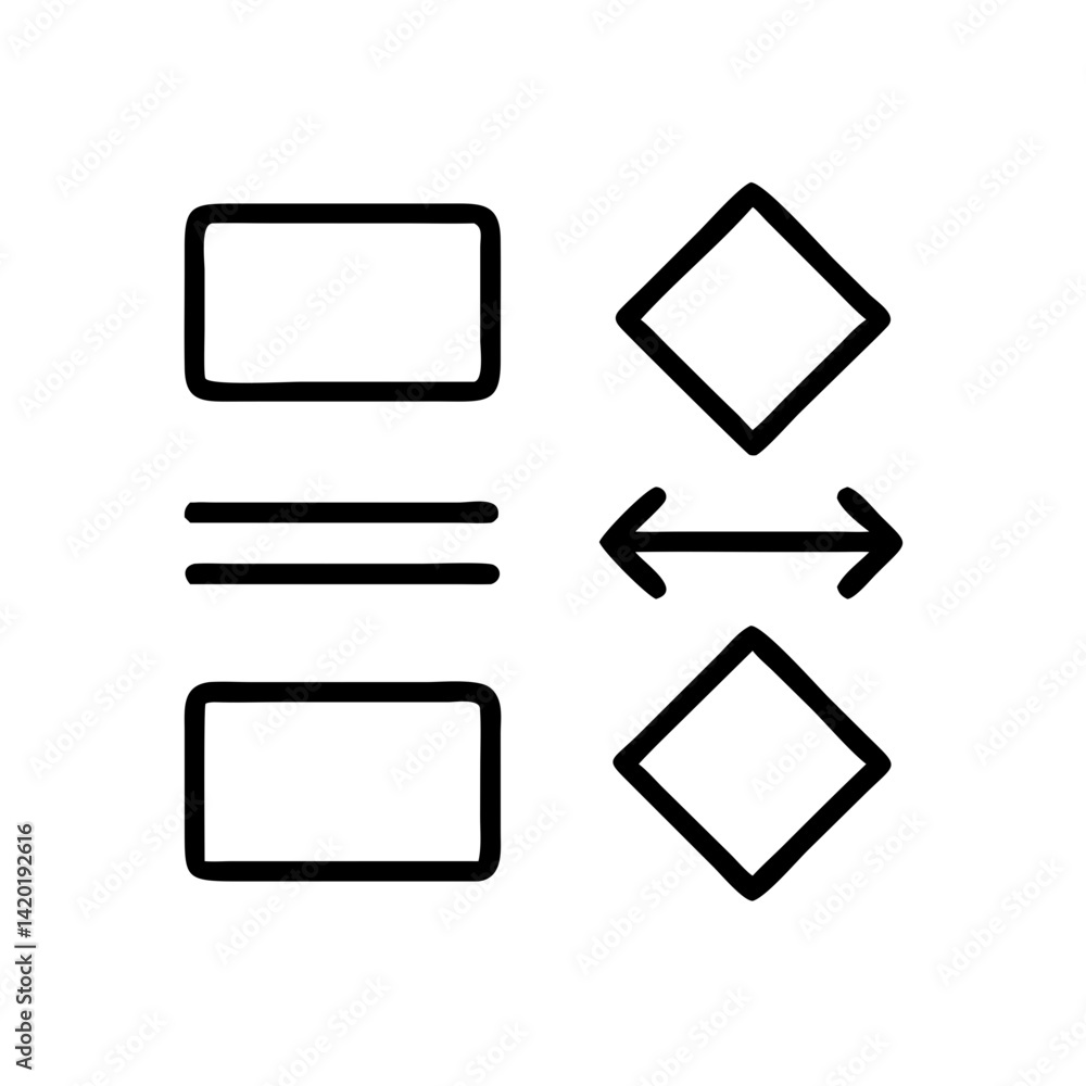 Poster simple layout design elements: rectangles, diamonds, and horizontal arrows suggesting adjustable wid