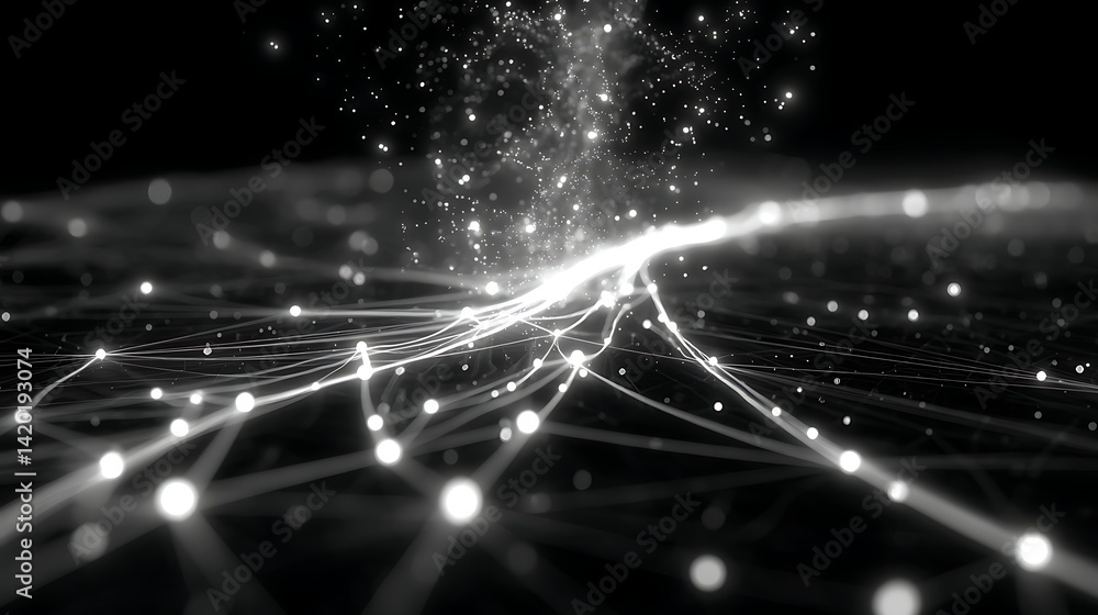 Poster light network connectivity abstract digital illustration interconnected system nodes futuristic.