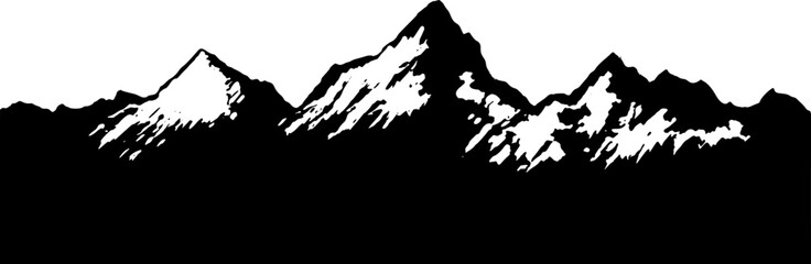 Mountains landscape. Scenery black silhouette border. Vector design element.