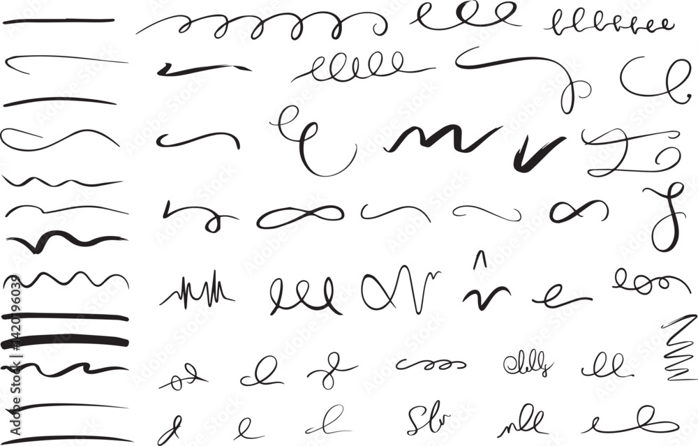 Fototapete set of hand drawn set of divider underline curly swishes swashes swoops swirl signature highlight te