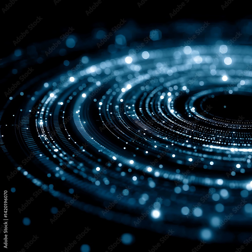 Poster luminous circular data streams in technological space quantum networks and digital connectivity.