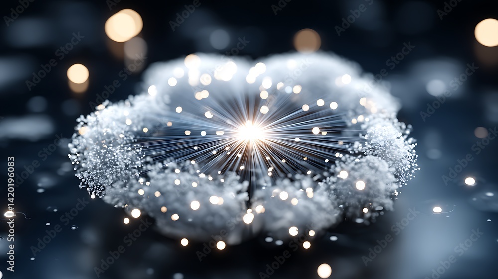 Poster luminous cloud data burst transmission display in a digital realm with bokeh light effects